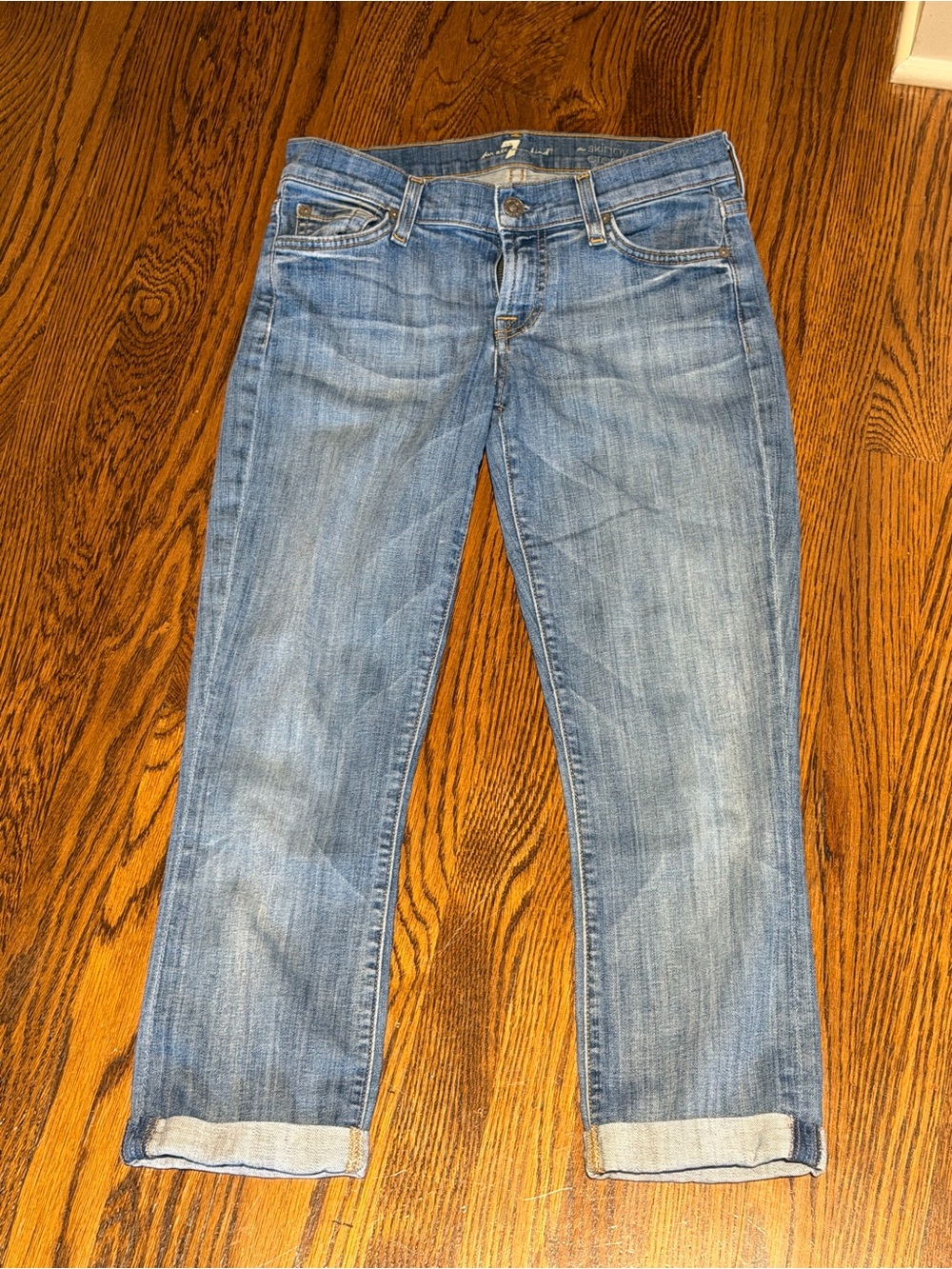 7 For All Mankind Light Blue Boyfriend Jeans- skinny crop and roll
